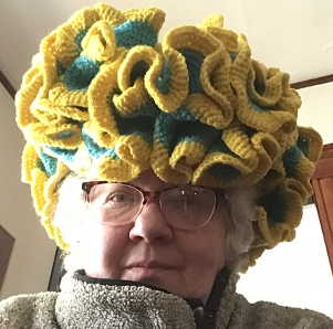 Hyperbolic surface in colors of Ukrainian flag on my head